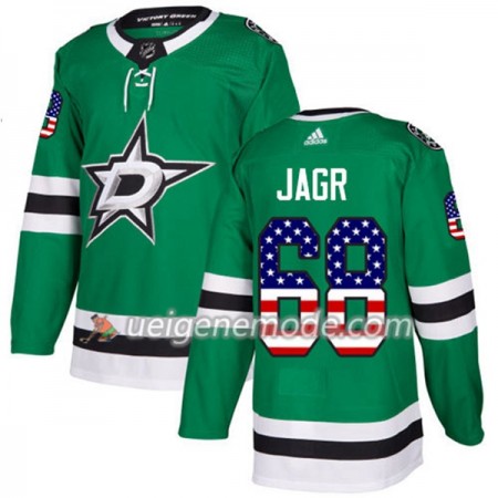 Herren Eishockey Dallas Stars Trikot Jaromir Jagr 68 Adidas 2017-2018 Kelly Grün USA Flag Fashion Authentic